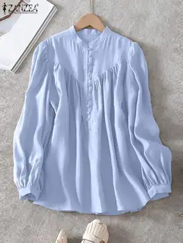 Moda Primavara Birou Doamnă Topuri Tricouri Supradimensionate Blusa Femininas Femei Bluza Plisata ZANZEA Casual Solide în Vrac Camasi cu Maneca Lunga