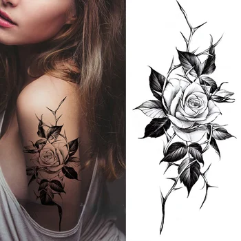 Femei Sexy Tatuaj Temporar Autocolante Trandafiri Negri Model Plin de Flori de Proiectare Folosit pentru Brațul Body Art, Mare, Mare de Autocolante Tatuaj Fals