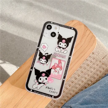 Anime Sanrio Kuromi Melodie Telefon Caz Pentru iPhone 11 12 13 Pro MAX X Xs Xr 8 7 Plus SE Silicon Transparent Capacul de Protecție a Lentilei