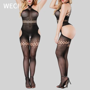 WECI Plasă Bodysuit de Mari Dimensiuni Lenjerie Chilot Full Body Sexy Costum Sexy Femei Haine Pentru Sex In Fund, Cu Spatele Deschis