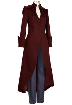 Femeile Steampunk Vintage Maxi Trench Victorian Costum Negru Lung Slim Fit cu Gluga Haina Haina pentru Doamna 4XL Plus Dimensiune