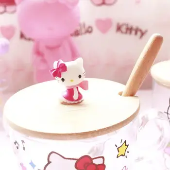Hello Kitty Desene Animate Drăguț Lapte Cupa Fată Drăguță Inima Fulgi De Ovăz Cupa Cu Capac Lingura Mare Capacitate De Lapte Ceașcă De Ceai Ceașcă De Sticlă Ceașcă Iaurt