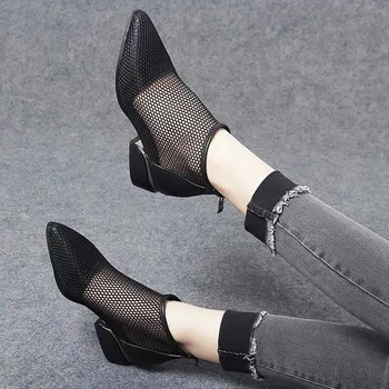 Negru clasic Femeii a Subliniat Toe Plasă de Cizme de Vara Respirabil Birou Glezna pantofi Doamnelor îmbracă Papuceii