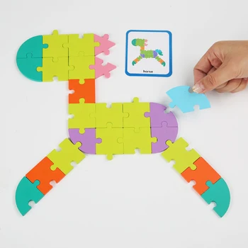 65pcs Gândire Logică Geometrice Puzzle Educativ pentru Copii Alfabet Puzzle-uri 3d Montessori Copilul de Învățare Timpurie Sida Jucarii din Lemn
