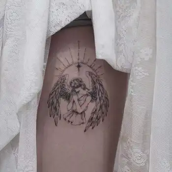 Îngerul Se Roagă Negru Fals Autocolante Tatuaj Pentru Barbati Femei Aripi Impermeabil Corpul Brațul De Artă Temporară Tattos Flash Decalcomanii Tatoo
