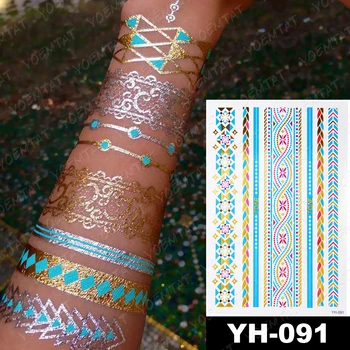 Impermeabil Tatuaj Temporar Autocolant Metal Aur Argint Albastru Mandala Brățară Bijuterii Flash Tatuaj Femei Henna Body Art Tatuaj Fals