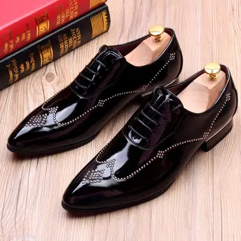 Moda pantofi de piele de brevet pentru bărbați respirabil deget a subliniat oxfords petrecere club de noapte pantofi tinere domn adidași zapatos hombre
