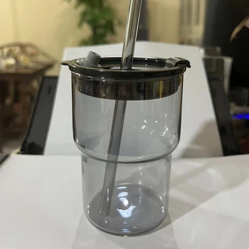 301-400ml Apa de Sticla Pentru Cafea, Suc, Lapte, Ceai Plastic la Rece Cani Cu Capac Paie Autocolant rezistent la Căldură micul Dejun o Cană de Sticlă