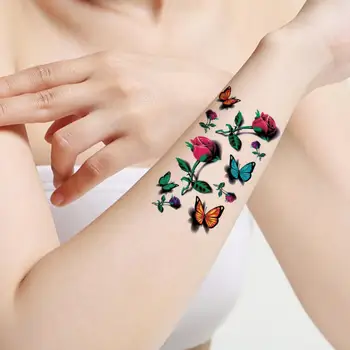Pentru Femei Autocolant Tatuaj Tatuaj Cadou 3D Temporar rezistent la apa Temporar Autocolant Tatuaj Body Art Tatuaje Fluture Floare Trandafir Fea