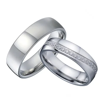Simplu cubic zirconia căsătorie inel de nunta cuplu de bijuterii din oțel inoxidabil inele pentru bărbați și femei anel bague mariage anillos