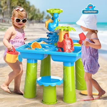 Nisip pentru copii Masa de Apă Jucării pentru Copii mici de 4 la 1 în aer liber, Nisip și Apă de Masă Joc Plajă de Vară Jucării pentru Băieți și Fete cu Vârsta de 3-5