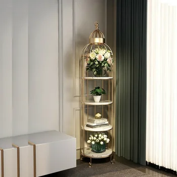 Nordic Metal în Formă de Colivie Rack Multistrat de Depozitare Rafturi Interior Fier Stand de Flori de Aur Decor pentru Acasă Balcon Decor