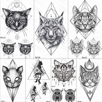 OMMGO Geometrice Pisica Linie de Tatuaje Temporare Autocolant Diamant Negru Acoperit de Tatuaje Personalizate DIY Body Art Încheietura mâinii Fals Tatuaje Femei Bărbați
