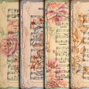 Vintage Dimensiuni Mari Note Muzicale a Crescut Planta Materiale Autocolante DIY Album Consumabile Junk jurnal Jurnal Album Autocolant Decorativ