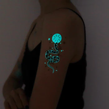 Albastru Luminos Glow Autocolant Tatuaj Șarpe Cerb Stralucitoare Halloween Impermeabil Tatuaj Temporar Încheietura Mâinii Fals Tatuaj Body Art, Femei Barbati