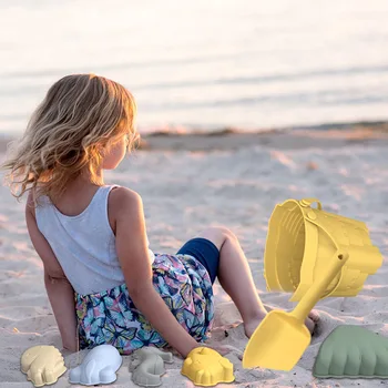 8Pcs Jucării de Plajă Plajă Găleată, Lopată Marin Serie Portabil Găleată de Înot Părinte-copil Nisip Săpat Silicon Beach Set de Jucării