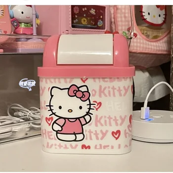 Kawaii Hello Kitty Desene animate Desktop Gunoi Mini Birou Camera de zi Acasă cu Capac Pătrat de Gunoi Bin de Stocare