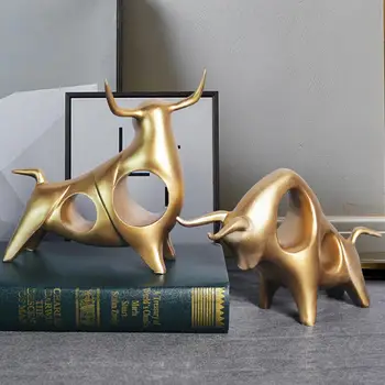 Amuzant Ox Statuie Decor Acasă Taur Sculptura Arta Ambarcațiunile De Aur Ox Bovine Statuie Decorative