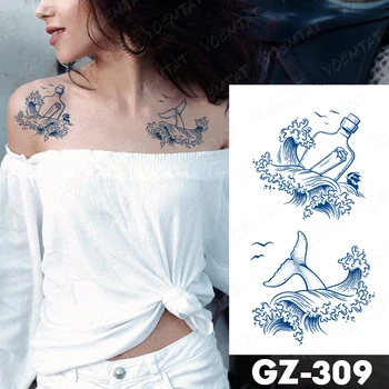Sucul De Durată Ink Tatuaje Body Art Impermeabil Tatuaj Temporar Autocolant Sun Moon Nor Tatuaj Braț Fals Molie Balena Pasăre Tatuaj Femei