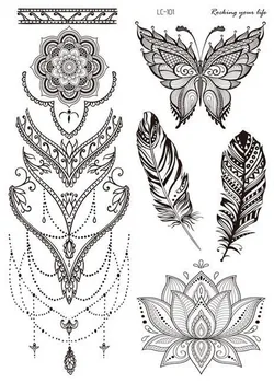 1buc Fluture Tatuaj Temporar Autocolant Impermeabil Negru Retro de Mână Înapoi Autocolant Tatuaj Floare Mandala Clavicula Tatuaj Temporar