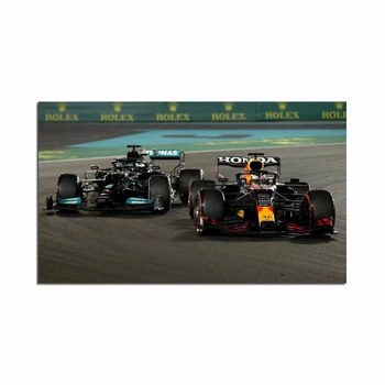 Max și Hamilton Poster 2021 F1 din Abu Dhabi Grand Prix Panza Printuri Pictura de Formula 1, Curse de Arta de Perete pentru Living Decorul Camerei