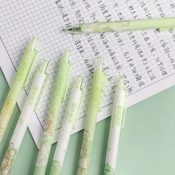 LOLEDE 6Pcs/set Creativ Drăguț Verde Simplu, Mici Proaspete Pix cu Gel Kawaii Uscare Rapidă Neutru Pen Jurnalul Consumabile de Papetărie