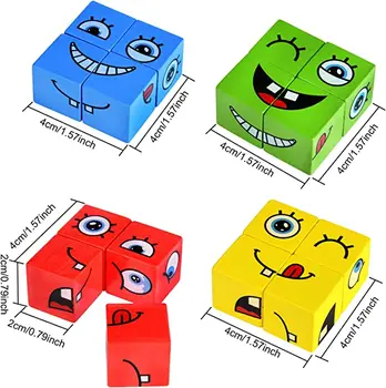 Copii se Confruntă Schimba Expresia Puzzle Blocuri Montessori Cub de Masă Joc Jucărie din Lemn Jucarii Educative pentru Copii