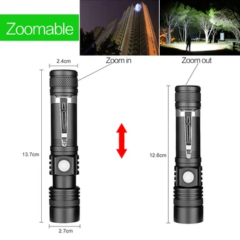 Pocketman Pix Clip Lanterna T6/L2/V6 USB Reîncărcabilă Lanterna LED-uri Lanterna de Mana rezistent la apa Lumina Lanterna cu Zoom