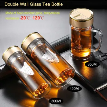 BORREY 450Ml de Apă de Sticlă de Sticlă cu Perete Dublu din Sticlă Borosilicată Sticla de Ceai Cu Infuzor Filtru Mâner Dublu Strat Birou Ceașcă de Ceai