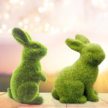 Artificiala A Plantelor Verzi Flocking Bunny Jucării Lucrate Manual Gazon De Iarbă Animale Easter Rabbit Ornament De Grădină Acasă Decorare Fereastră Cadou
