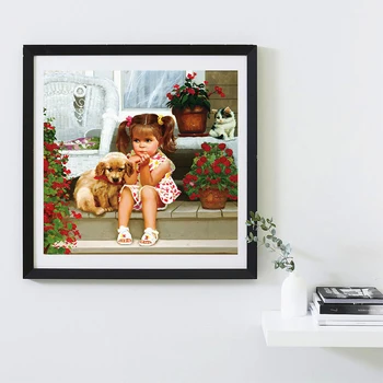 AZQSD Complet Piața Diamant Pictura Fata Câine cruciulițe Kituri de Pietre Broderie Portret de Flori Mozaic lucrate Manual, Decor Acasă