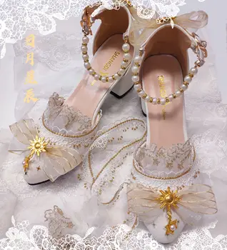 Japoneză Dulce Lolita Pantofi Kawaii Fata Petrecere De Ceai Printesa Kawaii Pantofi Perla Retro Dantelă Bowknot Femei Pantofi Loli Cosplay Pentru Că