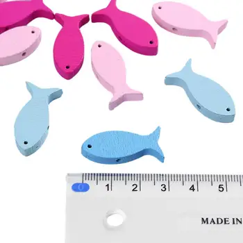 50pcs Lemn Formă de Pește Pandantiv Colorat Placi de Lemn Cu Găuri Educative pentru Copii, Jucării lucrate Manual de Logica Senzoriale Jucarii Copii