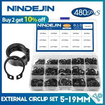 NINDEJIN 480pcs c clip externe elastic snap inele de fixare set din oțel inoxidabil, oțel carbon 5-19mm elastic set pentru ax