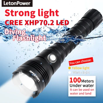 Scufundări Lanterna CREE XHP70.2 LED-uri 4000Lumens Lanterna Subacvatică Super Luminozitate bătaie Lungă Tactice Scufundări Lanterna