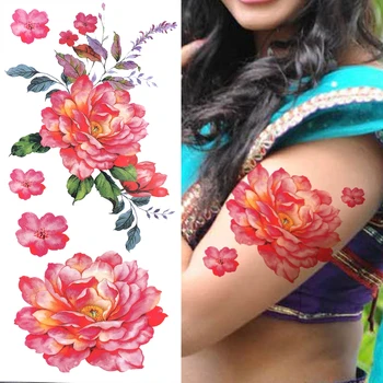 Sexy 3D Bujor Flori Tatuaje Temporare Pentru Femei Fete Dahlia Lotus Narcisa a Crescut Autocolant Tatuaj Fals Floare de Tatuaje Acuarelă
