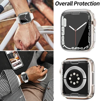 Coajă de protecție Pentru Apple watch caz 8 7 45mm 41mm TPU Ecran de sticlă de Protecție caz pentru seria 6 5 4 3 SE 44mm 42mm 40mm acoperi