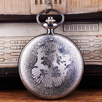 1055Large argint hartă clasică rune hartă stea frumos sculptate retro speciale rune cuarț ceas de buzunar
