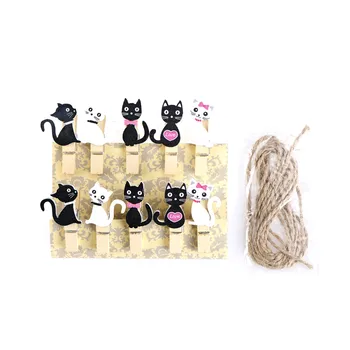 10buc Kawaii Lemn Agrafă de Hârtie De Sac Japoneză Pisica Clipuri din Lemn Cu Funie de Cânepă Mini Alimente Frumos Clip