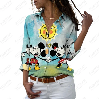 Dragoste Cupluri Disney 2022 Feminin Buton Rever Cămașă De Primăvară Și De Toamnă De Moda Mickey Minnie Noi Maneca Lunga Topuri De Femei Vrac