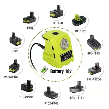 Adaptor baterie Pentru RYOBI 14.4-19.2 V Baterie Leu P743 PSK005 PBP2003 P. 107 Dual USB Convertor Port Cu LED Lumina Reflectoarelor