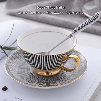 Bone China Ceașcă de Ceai Farfurie Turnati 200ml Set Elegant Gri Ceașcă de Cafea de Aur de Portelan Set de Ceai din Ceramica Ceașcă de ceai Ceașcă de Espresso Cafe