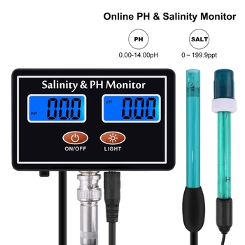 2in1 PH & Salinitate Monitor Digital Online LCD Salinitate pH Metru pentru Acvariu de Apă sărată acvariu pH-ului Apă Sărată Tester de Calitate