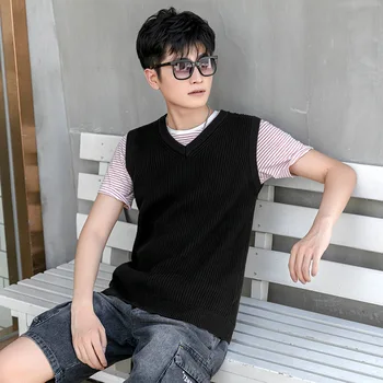 Dl0049 Bărbați Pulover fără Mâneci Pulover Vesta Stil coreean Streetwear Toate-Meci Casual se Potrivesc Culoare Solidă V-Neck Vesta Tricotaje