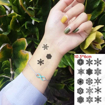 Tatuaje temporare Autocolant Crăciun Dantelă Neagră Pic de Zăpadă Fulg de nea Luna Tatuaj Transfer de Apă Fals Flash Tatuaj pentru Femei