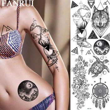 FANRUI Geometrice Lup Diamant Triunghi Pădure de Munte Temporar Autocolant Tatuaj Fals Tatuaj Negru Amuzant Body Art Brațul Personalizate Tato