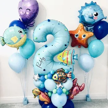 43pcs Ocean în lumea mare de Animale din baloane Albastre Dus Copilul de Vârstă Numărul de Balon Fete Băiat Ziua de nastere Partid deco Baloon set