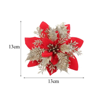 13cm Sclipici Crăciun Flori Artificiale Flori Vesele Decoratiuni de Craciun pentru Casa 2021 Crăciun Ornamente pentru Pomul de Anul Nou Decor