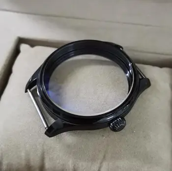 Pilot stil 44mm 316L din oțel Inoxidabil ceas negru caz de Dovleac în formă de coroană geam Mineral sau safir Pentru eta6497/98 ST3600/21