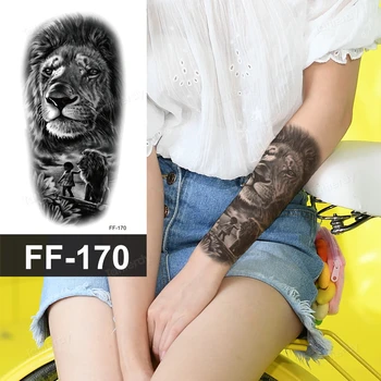 Autocolant Tatuaj Fals De Animale De Pădure Leu Tigru Bufnita Ochi Inchis Transfer De Apă Temporare Tatuaje Negre Pe Braț Maneca Bărbați Femei Body Art